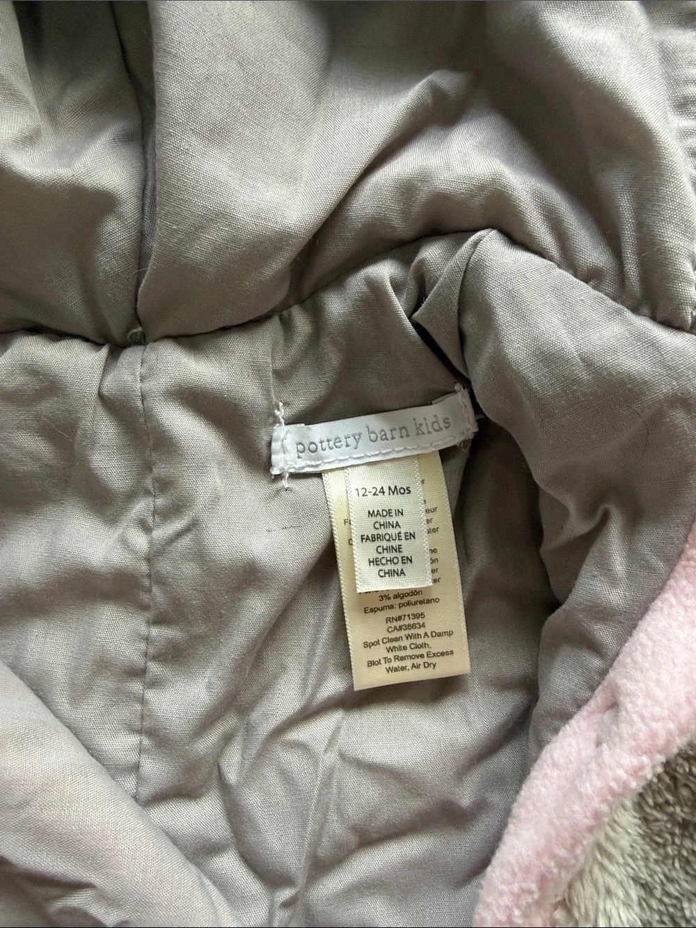 Pottery Barn Kids Plush Bunny Infant One-Piece Snowsuit with Ears - Cream & Pink
